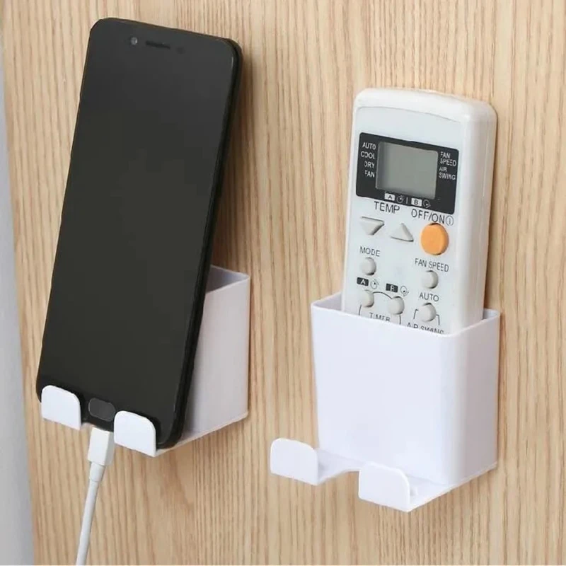 Wall Mounted Remote Control Storage Box Adhesive Wall Mobile Phone Charging Bracket Small Items Storage Rack cell phone stand