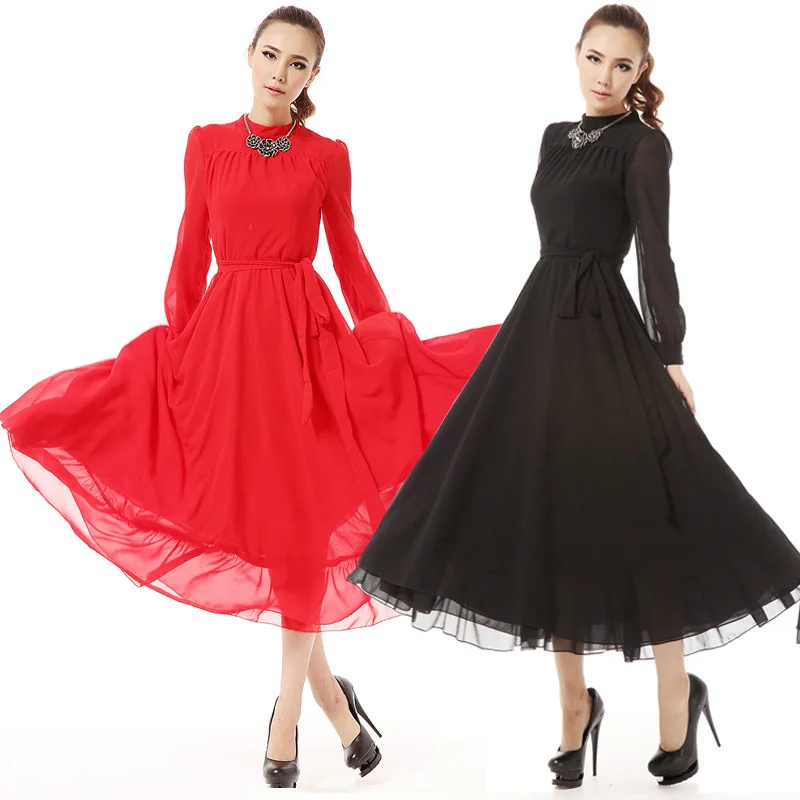

9001 # Model by Nalini New Style Chiffon Skirt Retro Long Slim Fit Chiffon Dress Long Skirts Women's