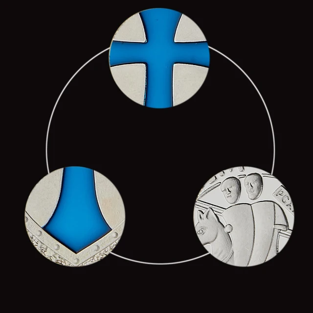 Ezüst Bevont Fém Érmék Keresztes Lovagok Templomos Kék Token Ajándéktárgyak Gyűjtése - Image 6