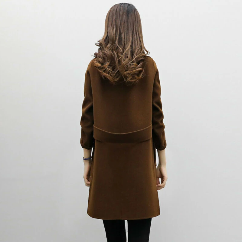 Best  Women Lapel Double Breasted Jacket autumn Winter Warm Ladies Casual Coat Women Warm slim Coat Outwe