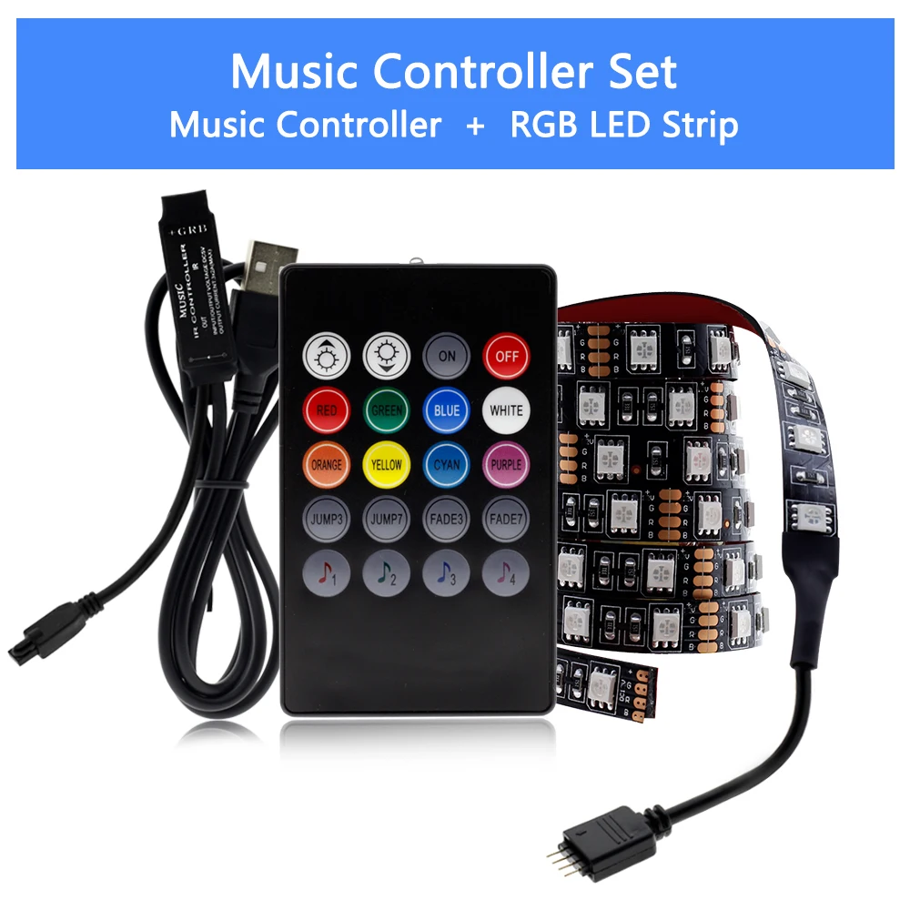 Светодиодная лента USB 5050 RGB сменный светодиодный фоновый светильник для ТВ 50 см 1 м 2 м 3 м 4 м 5 м гибкий светодиодный светильник DIY - Испускаемый цвет: Music Controller Set