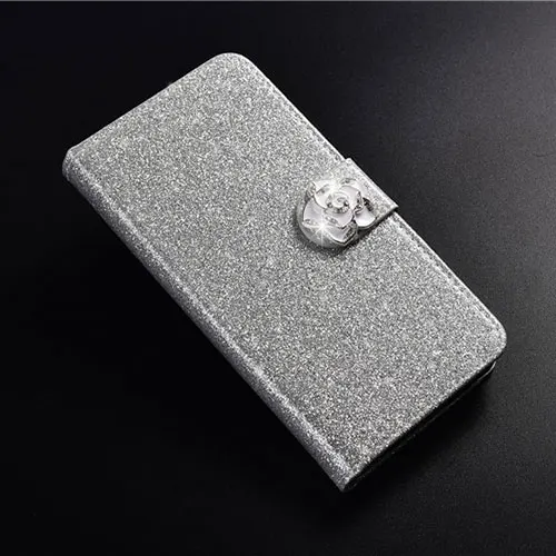 Silver Camellia Лидер продаж Модный, с украшениями в виде бриллиантов из блестящей искусственной брендированный флип-чехол из кожи для huawei Y5 Y6 премьер-профессионал 8X 8C 7X Y3 II крышка - Цвет: Silver Camellia