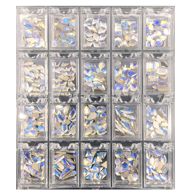 Multi Nail Rhinestones Kit Flatback 240pcs Alloy Charms (Neon,Pink,AB,Blue) Glass Jewelry Nail Art Crystal Box 2022