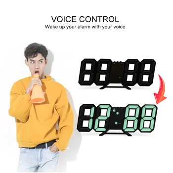 

3D LED Digital Clock Snooze Bedroom Desk Alarm Clocks Hanging Wall Clock Calendar Thermometer Display Time Home Decor Gift