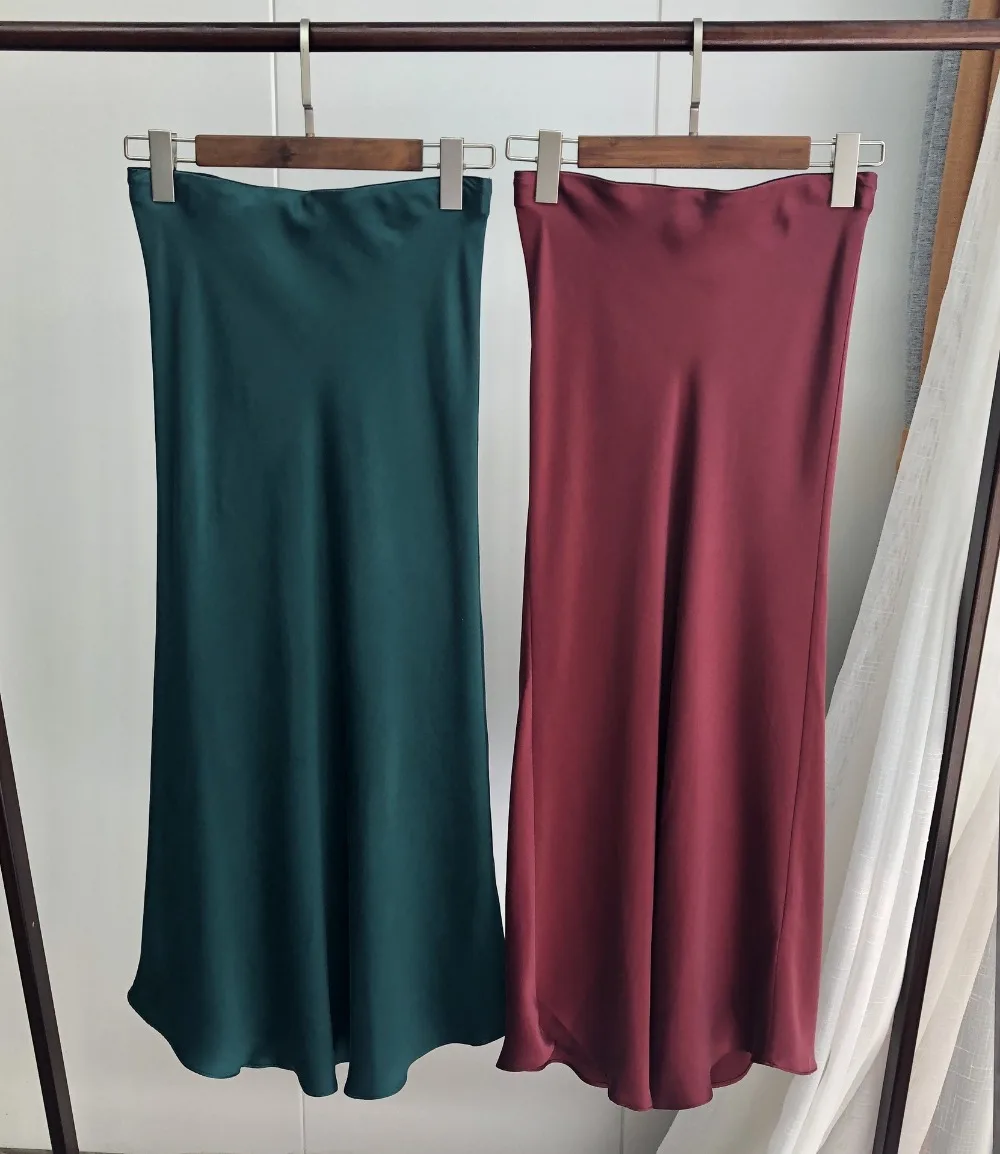 Vrouwen Zijden Rok Effen Kleur Elastische Hoge Taille Kantoor Dames Elegante Midi Rok Vrouwen Zijden Rok Effen Kleur Elastische Hoge Taille Kantoor Dames Elegante Midi Rok