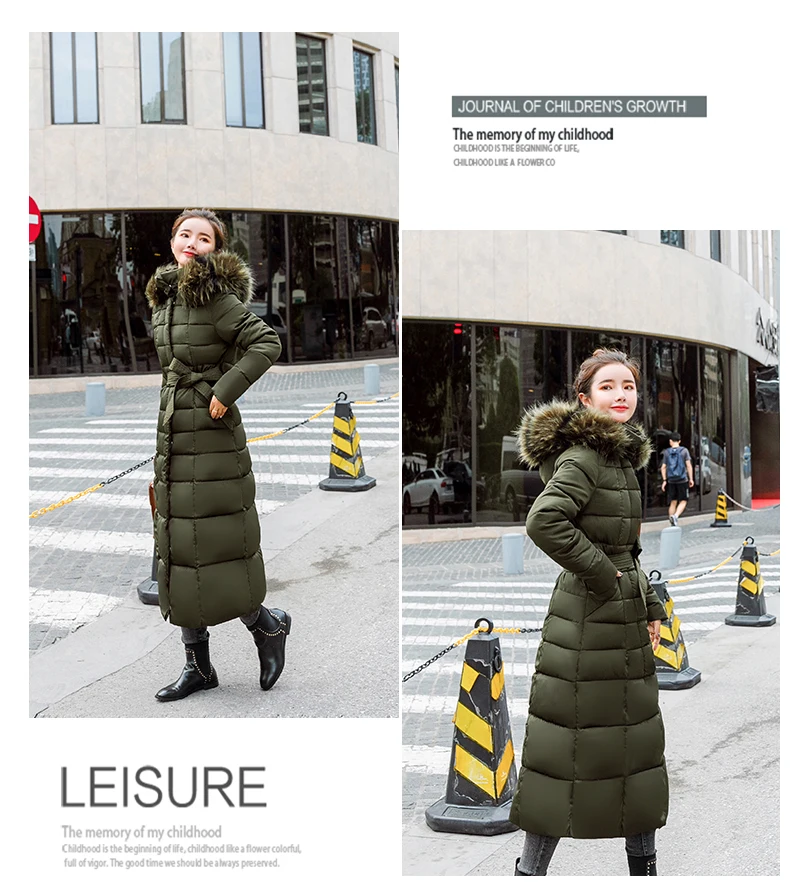 Women Winter Jacket Fur Hooded Parka Women Winter Coat Cotton Padded Parka X-Long Warm Thicken Outerwear Winter Long Coat