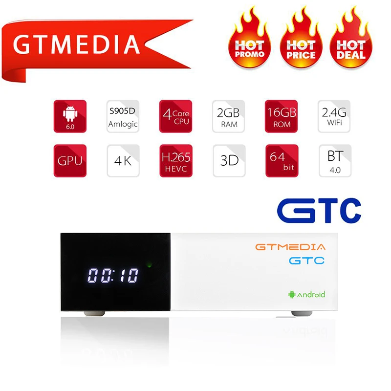 Спутниковый ресивер GTMEDIA GTC 4K DVB-S2 декодер android 6 0 ТВ-приставка тюнер M3u netflix с cline Eurppe
