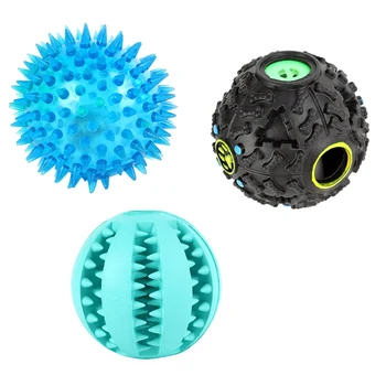 

3 PCS Dog Teeth Cleaning Toy Resistant Chew Rubber Ball Dog Toy Set Non Toxic Bite Leak Food Balls
