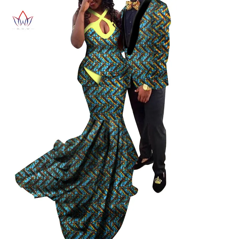 African Couple Clothes African Dresses for Women Bazin Riche Long Evening Dresses African Men Jacket Coat Clothing WYQ154 - Color: 17
