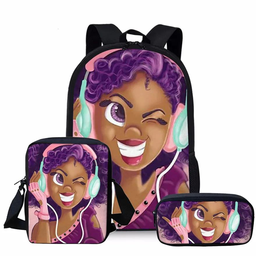 P4845CEK Cusotm Print 3pcs/set School Bags for Kids Black Art African Girl Printing School Bagpack Children Shoulder Book Bags Satchel - Цвет: P4845CEK