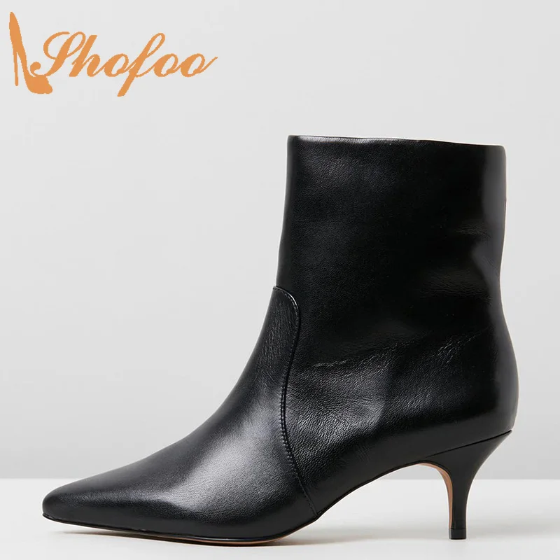 Shofoo Female Booties Black Pointed Toe Ankle Boots Woman High Thin Heels Shoes Large Size 12 15 Ladies Winter Fashion Mature Shofoo Female Booties Black Pointed Toe Ankle Boots Woman High Thin Heels Shoes Large Size 12 15 Ladies Winter Fashion Mature