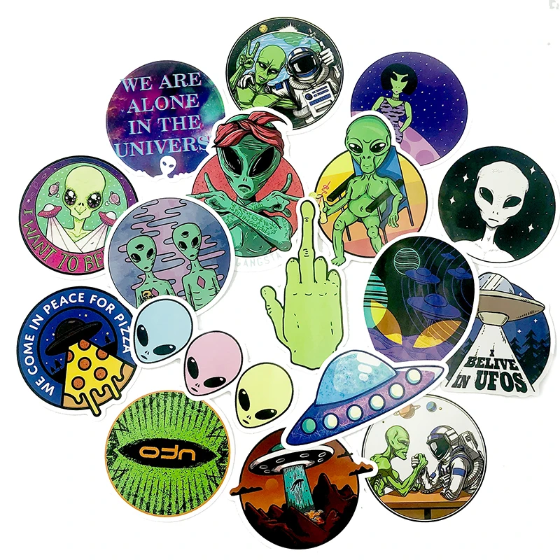 50Pcs Alien UFO Space Series Graffiti Sticker Forskateboard Guitar Motorcycle Decorative Luggage Suitcase Computer Toys