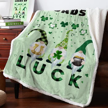 

St. Patrick'S Day Loads Of Luck Clover Gnome Green Super Warm Soft Blanket Office Sofa Plush Blanket Bedspreads Quilt Drop Ship