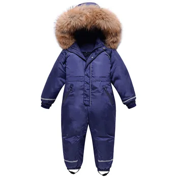 

2020 Children Boys Winter Snowsuit Waterproof Real Fur Thick Girls Jumpsuit 3-10 Years Kids Overalls Children Ski Suit Snow Wear