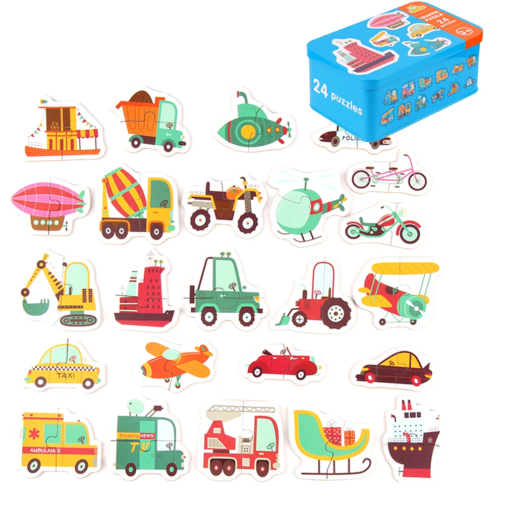 Детские пазлы, игрушки, деревянные Мультяшные машины, фруктовые пазлы, геометрические головоломки, обучающие игрушки для распознавания