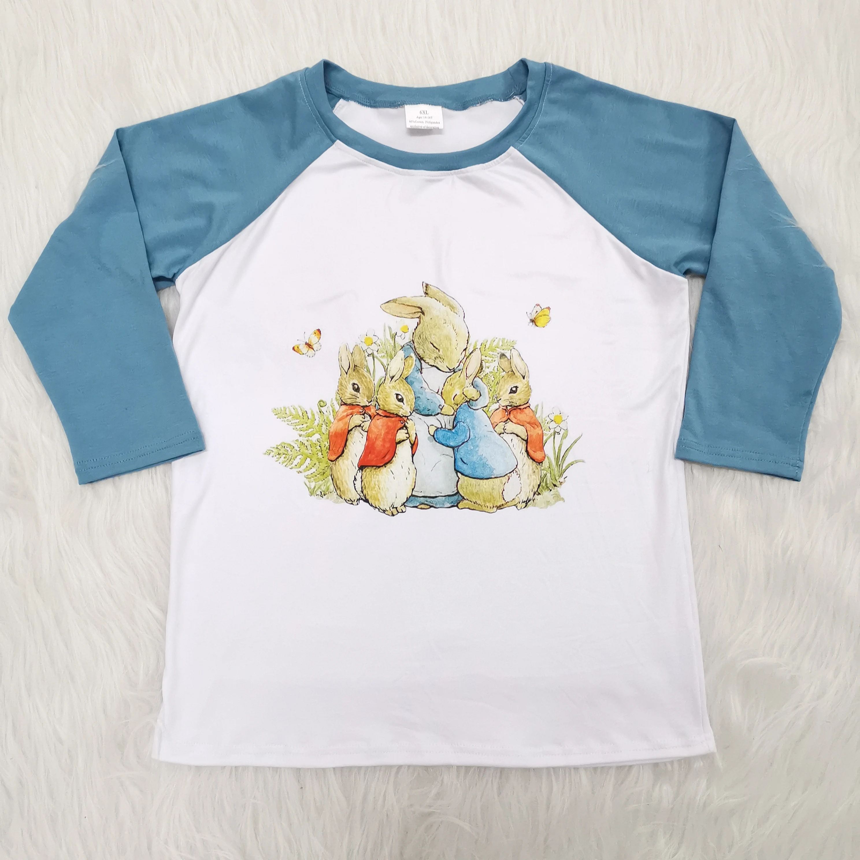 

Easter Cute Bunny Screen Print Boys Shirt Blue Long Sleeve Adorable Rabbit O-neck High Quality Soft Fashin Boutique Clothing Top