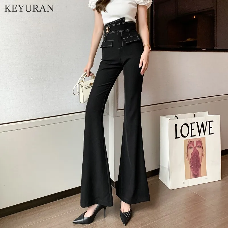 Women Fashion High Waist Flare Pants 