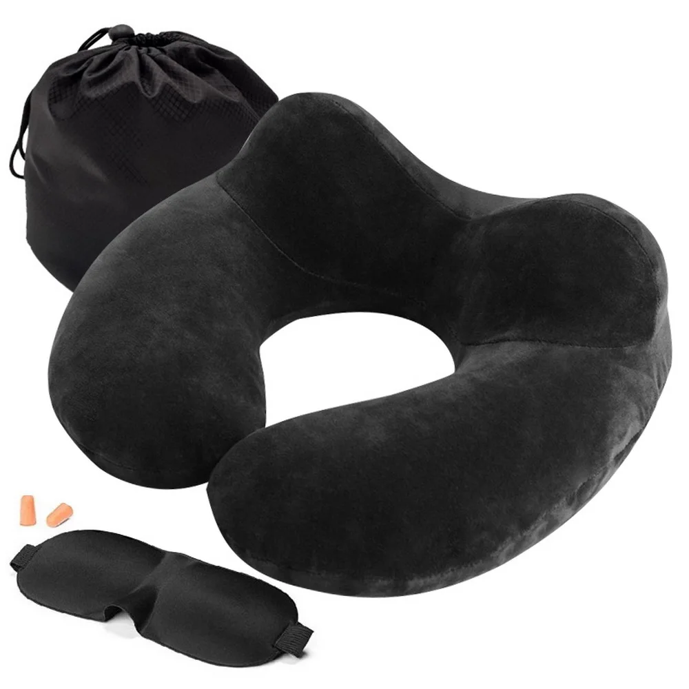 PVC black Уличная u-образная дорожная подушка для самолета, подушка для шеи, Офисная Подушка с маской для глаз, Ушная подушка для путешествий - Цвет: PVC black
