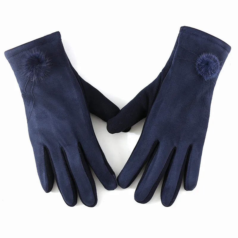 Модные женские зимние элегантные хлопковые перчатки с искусственным кроличьим мехом и помпоном, хлопковые перчатки с сенсорным экраном, теплые водительские перчатки, варежки - Цвет: 2
