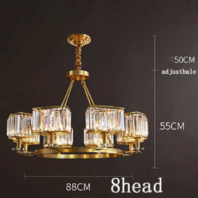 8head A Современная медная роскошная люстра Cyrstal, гостиная, освещение, спальня, гостиничный зал, Lustre Glod, кухонный светильник, скандинавский свет - Цвет абажура: 8head A