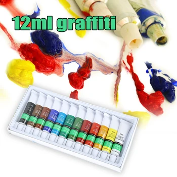 

12 Colors Pigment For Clothes School Acrylic Paints Set Graffiti Quick Drying Wall Hand Painted Drawing Students Strong Coverage