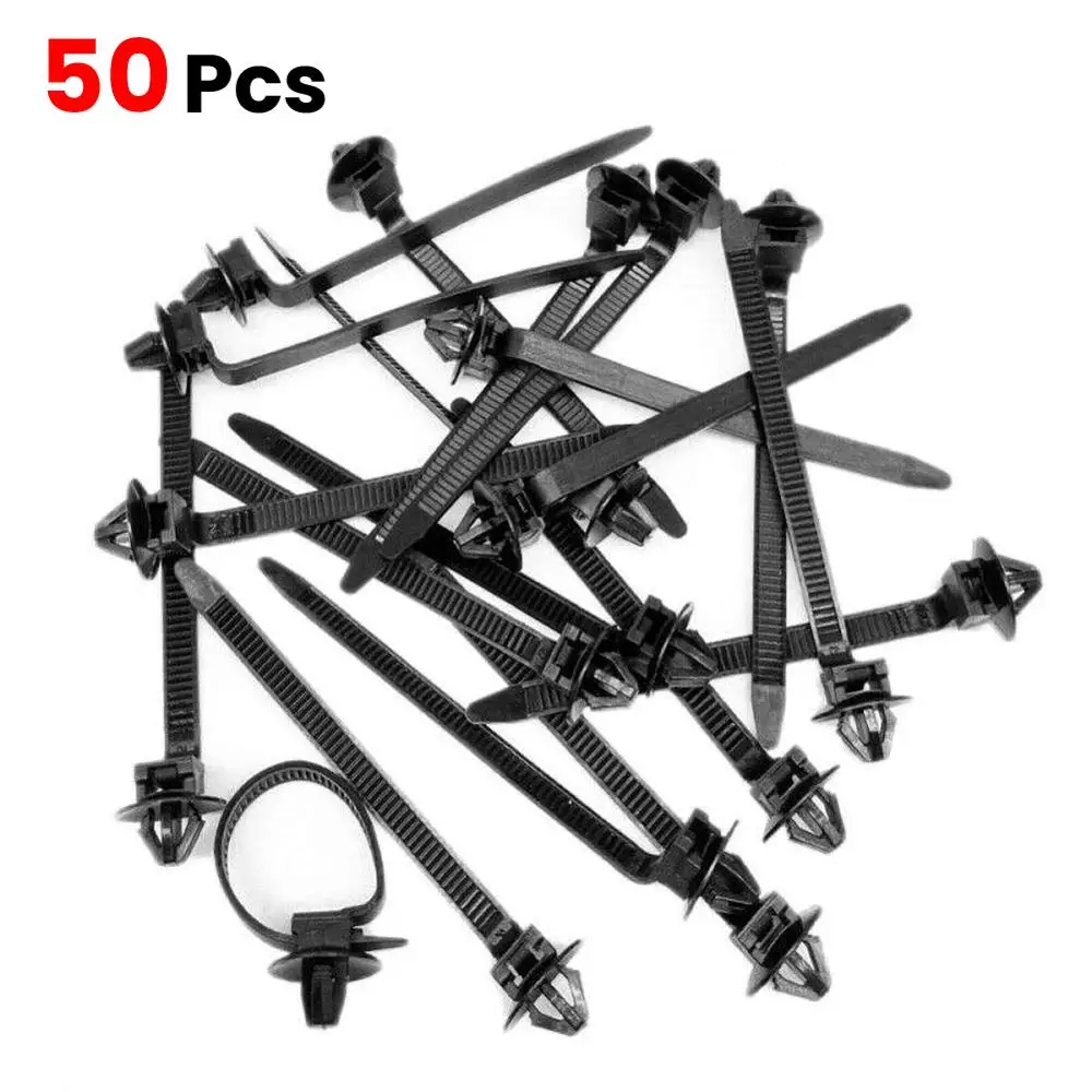 

50pcs Nylon Cable Tie Fastener Clips Car Loom Hose Clamp Fastening Zip Strap Auto Body Retainer Clips Mixed Fastener