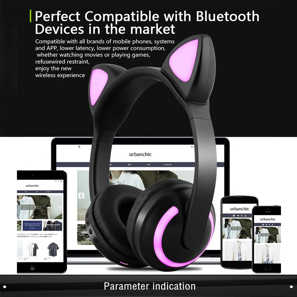 LED Backlit Bluetooth Gaming Headphone 3D Wireless Stereo Female Headset For Xiaomi Huawei PC Notebook Computer With HD Mic
