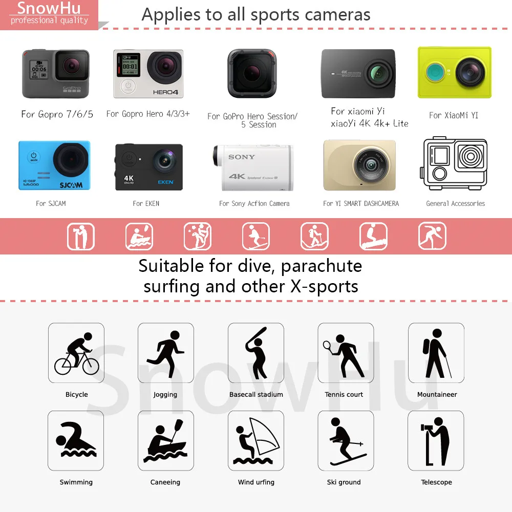 Аксессуар для экшн-камеры SnowHu для Go Pro аксессуар черный Xiaomi Yi 4K 4K+ Lite SJ4000 Eken H9 Go Pro 7 6 5 4 3 Mount GS02
