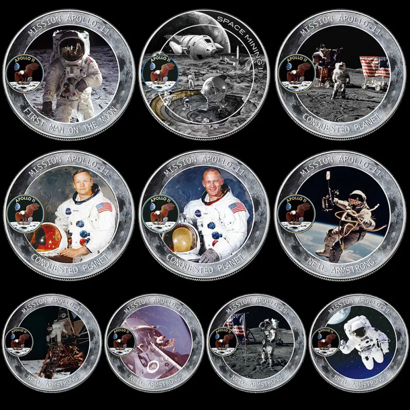 10 шт./лот 2019 US 50-я годовщина Apollo 11 посадка на Луну Серебряная Памятная монета