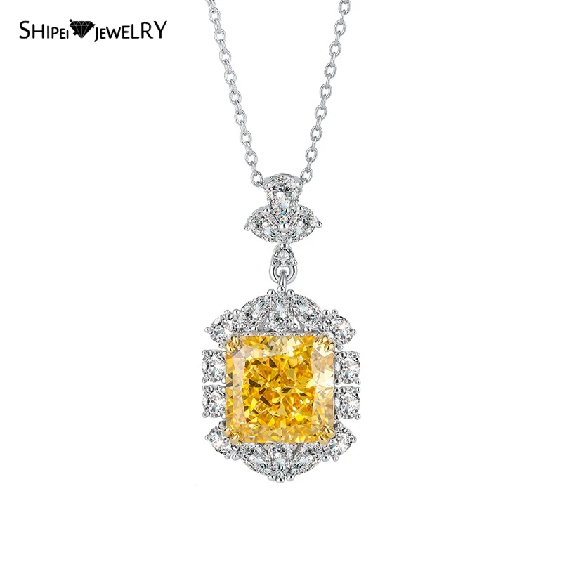Shipei Luxury 925 Sterling Silver Radiant Cut Created Moissanite Gemstone Women Pendant Necklace Fine Jewelry Christmas Gift |