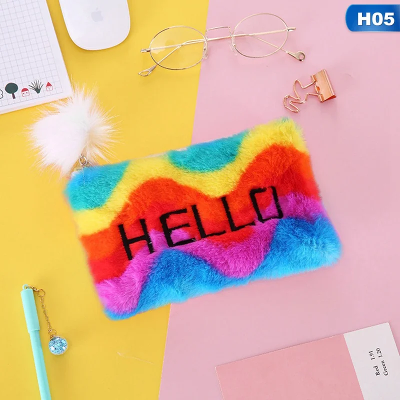 Плюшевый чехол HELLO Rainbow для карандашей, качественные школьные принадлежности, Подарочный чехол для карандашей, школьный милый пенал, Школьные Инструменты, подарки - Цвет: H05