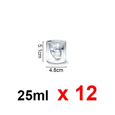 25ml12 Набор прозрачных стеклянных чашек с черепом для виски, вина, водки, бара, пива, вина, 3 размера - Цвет: 25ml12