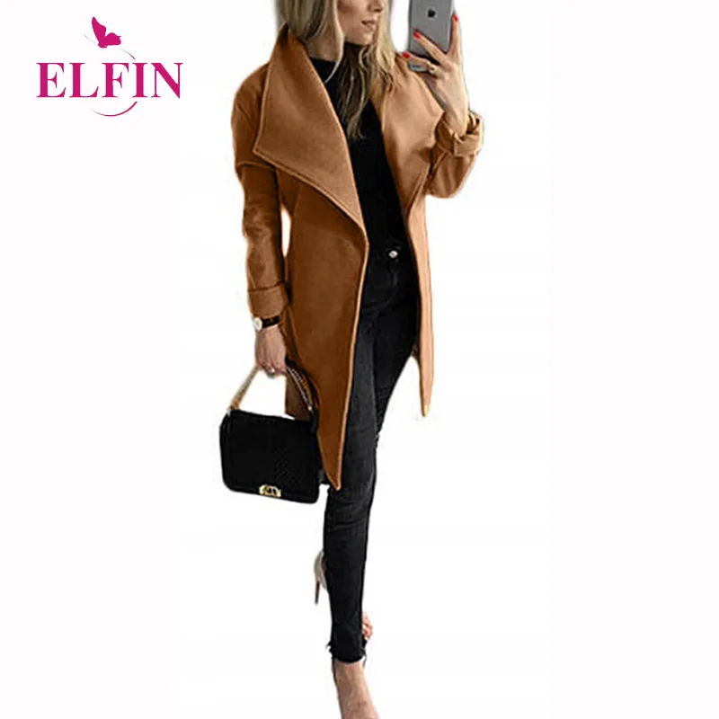 

Windbreaker Long Sleeve Turn Down Minimalist Style Autumn Winter Bandage Belt Office Elegant Coats And Jackets Women SJ4826R