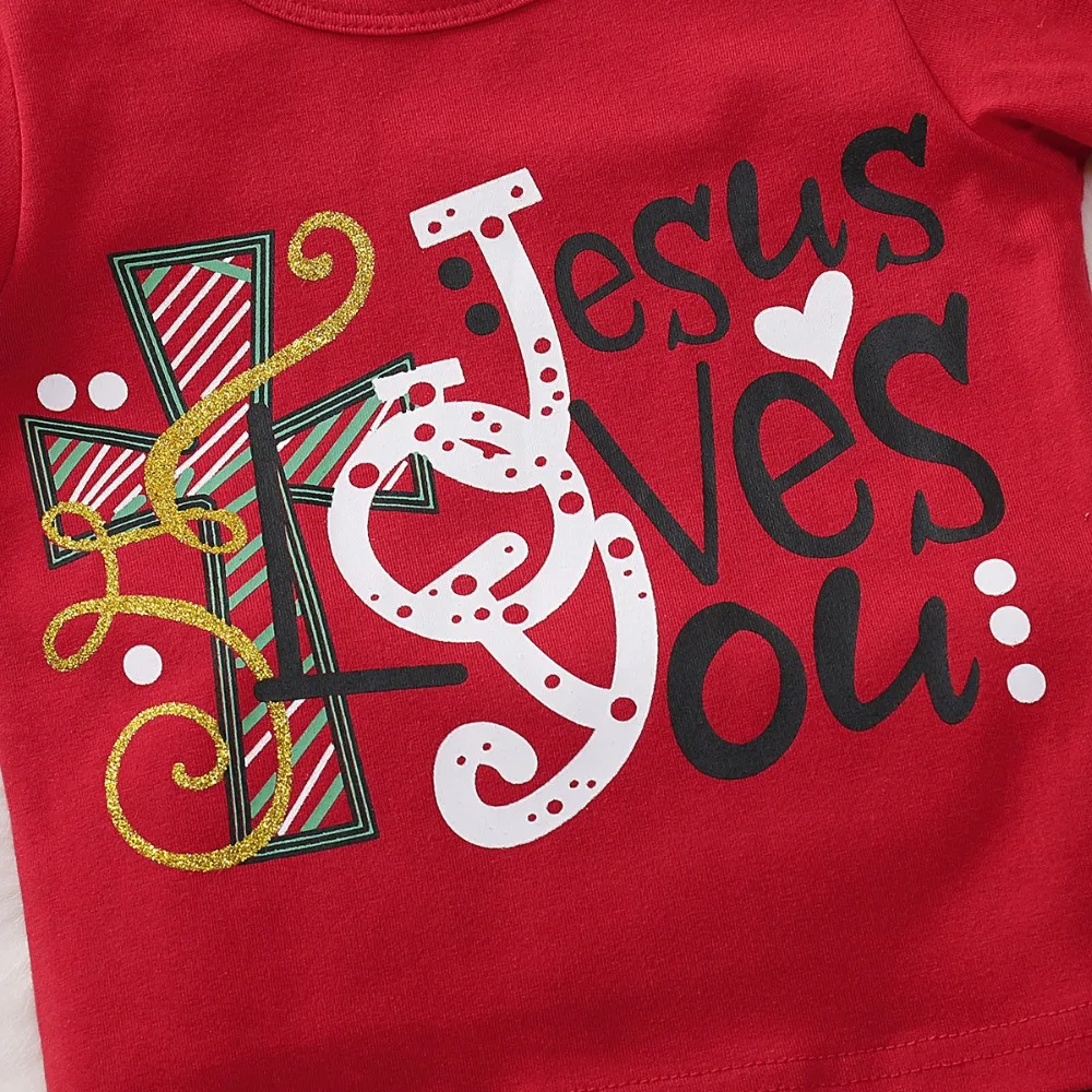 Рождественская одежда для маленьких девочек, футболка с принтом «Jesus Love you»+ штаны, комплекты из 2 предметов для детей 12 мес.-4 лет