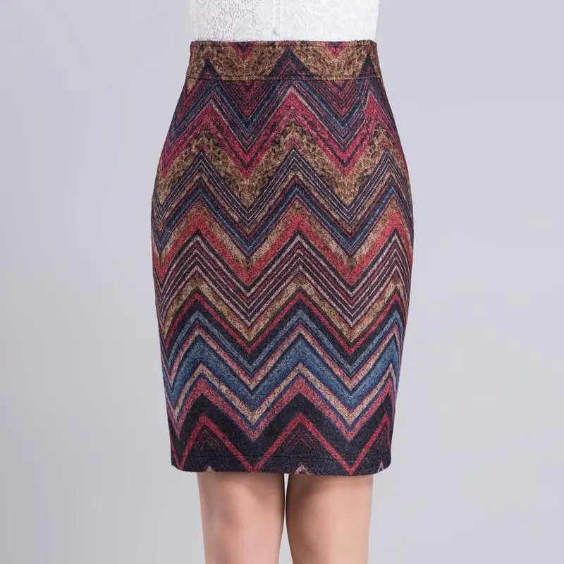 

Plus Size Woman Autumn Stripe Knee-length Woolen Slim Skirts Female Spring Oversized Stripe Splice Zip Slim Cashmere Skirt