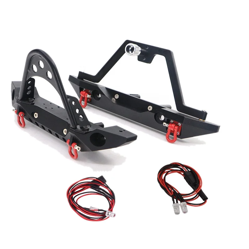 

for TRX-4 Universal Metal Front and Rear Bumper with LED Lights for 1:10 RC Crawler Car Defender Axial SCX10 JEEP & SCX10 II 900