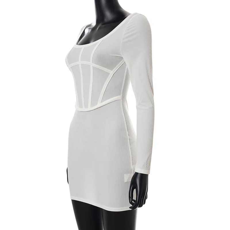 Women's Party Dress Sexy Long Sleeve Dress Fashion All-match White Tight Dress Fashion Corset Design Knitted Dress Mini elegance Women's Party Dress Sexy Long Sleeve Dress Fashion All-match White Tight Dress Fashion Corset Design Knitted Dress Mini elegance