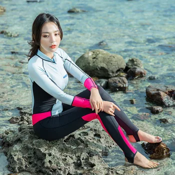 

New diving suit women's one-piece swimsuit long sleeve trousers zipper jellyfish clothes surfing whole body sun protection
