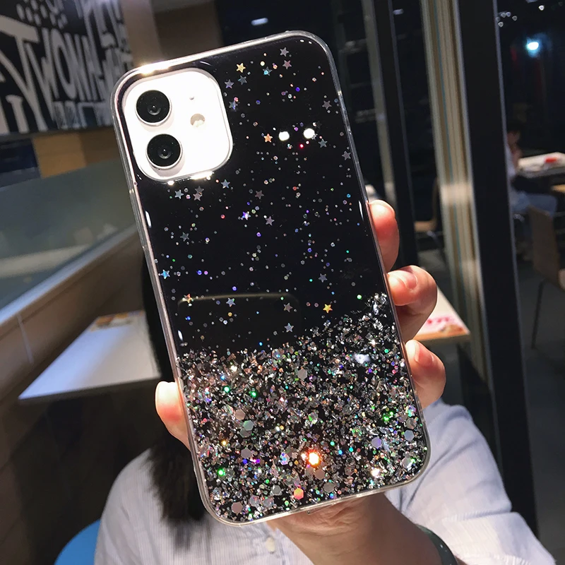 Luxury Glitter Star Sequins Bling Clear Phone Case For iPhone 13 Pro Max 12 Mini 11 XS XR X 7 8 Plus Transparent Soft Back Cover