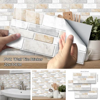 

27Pcs 20x10cm Imitation Marble PVC Wall Stickers Kitchen Bathroom Mosaic Stickers 3D Stereo Brick Waterproof Wall Stickers