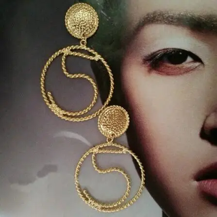 Personality Luxury Big No.5 Dangle Earring Circle Cc Earrings - Metal Color: Antique Copper Plated