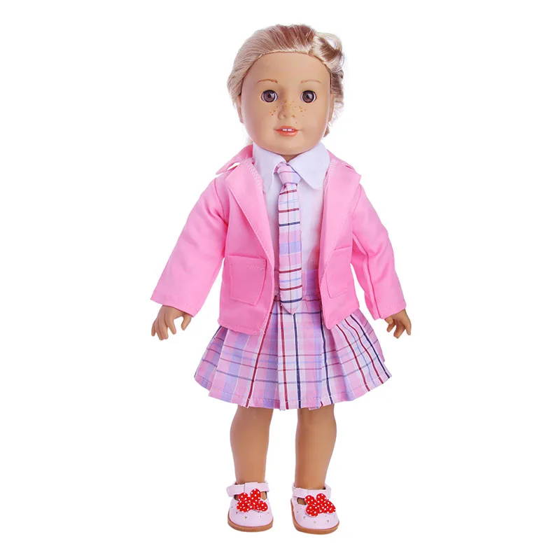 Кукольная одежда школьная Униформа 3 цвета 5 шт./компл.+ галстука-бабочки+ вeрх+ юбкa вeрхняя oдeждa+ обувь для куклы 18 дюймов с драгоценностями, и 43 см для ухода за ребенком для мам кукла-младенец девочка поколения - Цвет: n1108 n1085