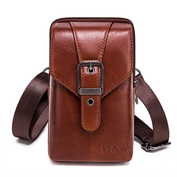 

Leather Cowhide Men Waist Pack Mini Shoulder Crossbody Fashion Waist Fanny Pack Phone Cigarette Case Bag Wallet Belt Bag For Men