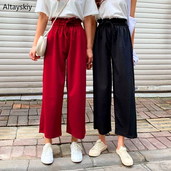 

Pants Women 2020 Spring and Summer Loose Leisure High Waist Womens Ankle-Length Wide Leg Trousers Female Daily Comfortable Chic
