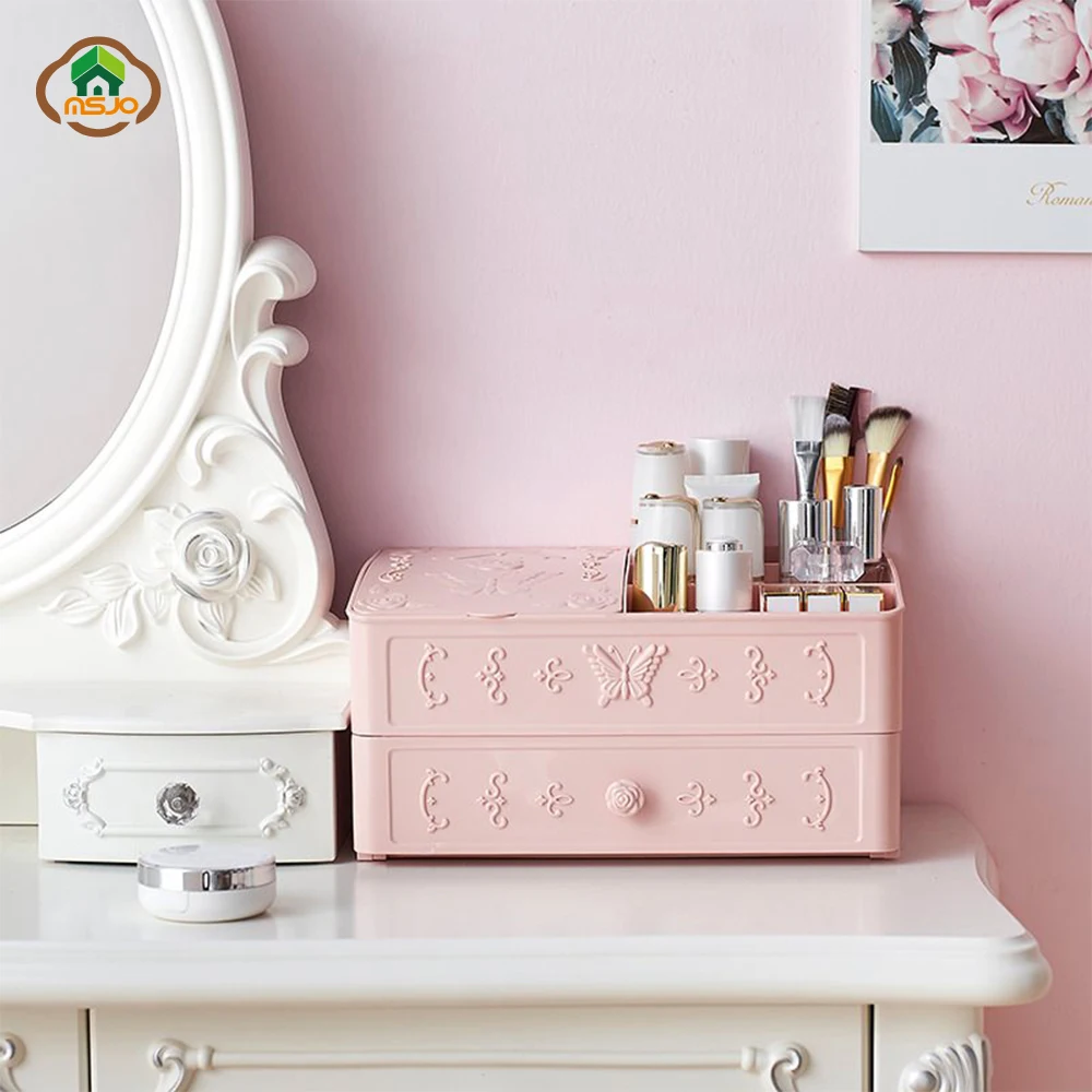 

MSJO Organizer Box Makeup Storage Drawer Dustproof Design Plastic for Desktop Bedroom Cosmetics Organizador Storage Boxes Bin