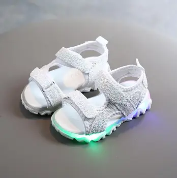 

New Girls Sequins Led Sandals Kids Light Sandals Children Beach Shoes Non-slip Soft Toddler Sandal