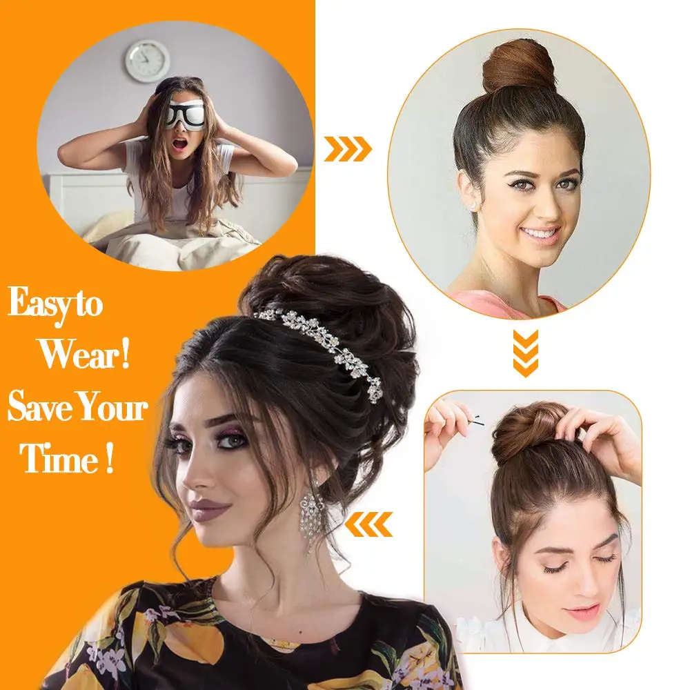 Tinashe Beauty Elastic Band With Hair Messy Hair Bun Scrunchy Chignon With Elastic Band Messi Hairpieces Donut For Women Kids images - 6