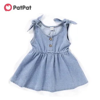 

PatPat 2020 New Summer and Spring Baby Girl Casual Solid Sleeveless Denim Sleeveless Dress Baby Girl Clothes