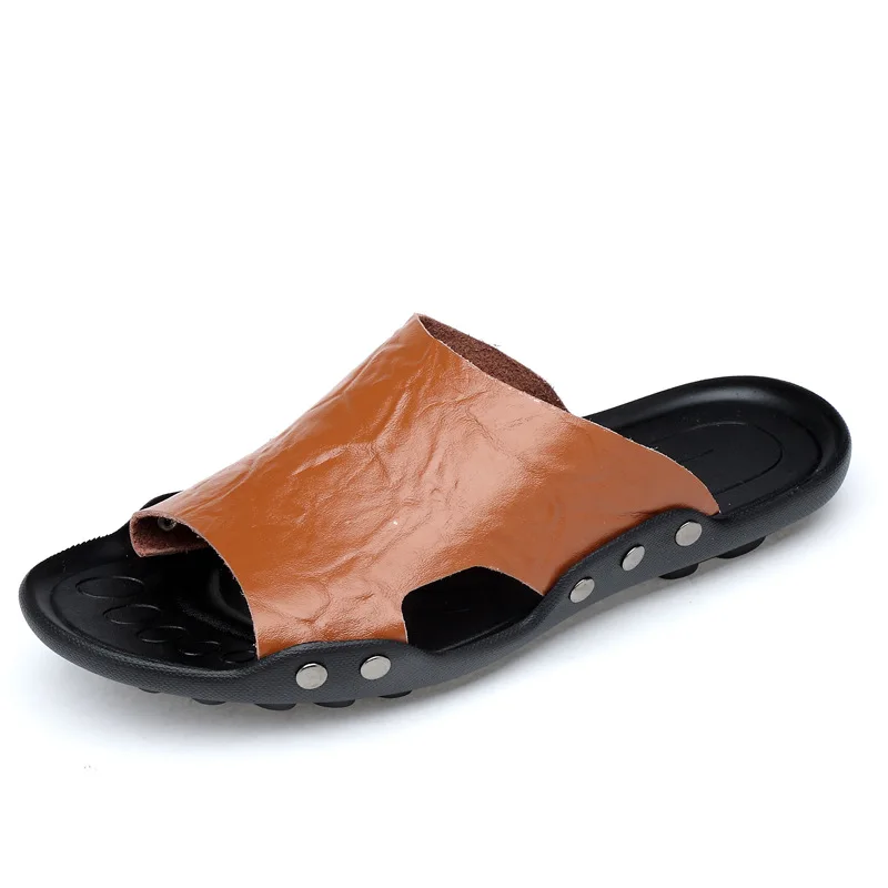 

2018 Fashion Man Sandals Genuine Leather Summer New Style Thick Bottomed Casual Sandals Youth Peep-Toe Sandals Cool