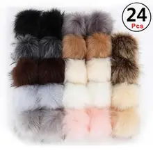 24 шт./компл. DIY искусственный мех енота меховым помпоном, головные уборы, меховыми помпонами для Для женщин детская шапочка Шапки шапки меха лисы мяч для обуви шапки сумки